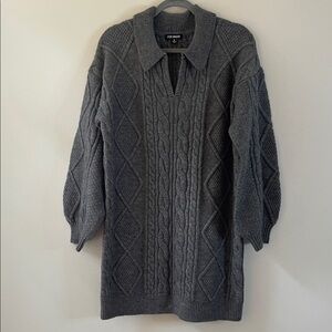 Steve Madden Gray Cable Knit Debbie Sweater Dress Tunic Collared Size Small